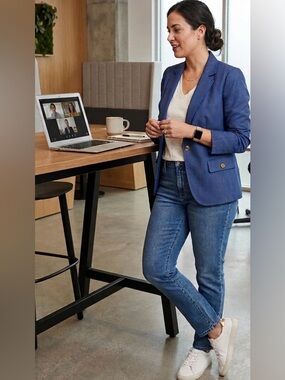 Anne Klein, Blazer, NWOT, blue refined denim texture, S, P2P 18”